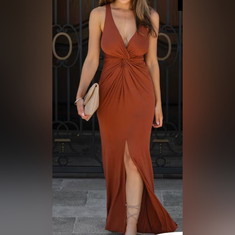 NWT Terracotta Racerback Twist Front Maxi Dress